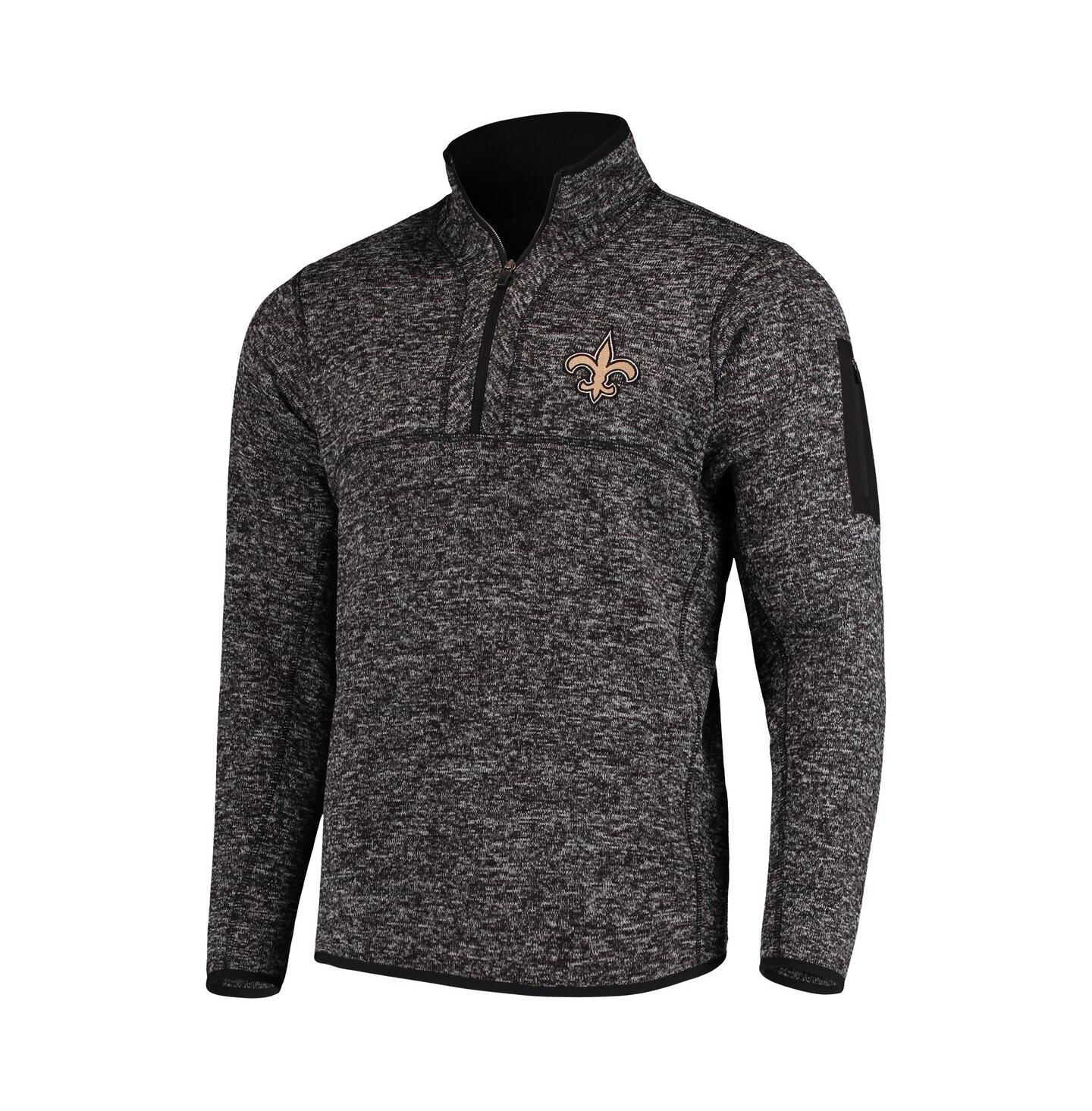 Мужская куртка Antigua Heather Black New Orleans Saints Fortune Quarter-Zip Pullover — фото 4
