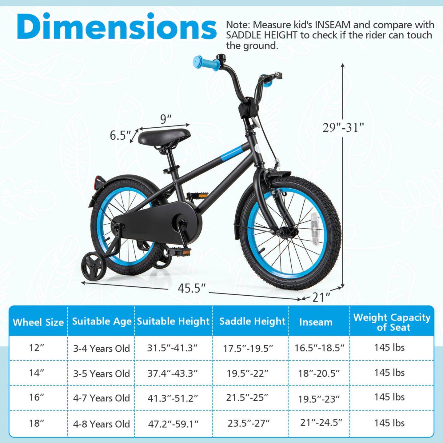 Детская игрушка Slickblue 14" Kids Bike with Adjustable Handlebars and Saddle, Training Wheels, 4–8 лет, цвет: Синий — фото 4