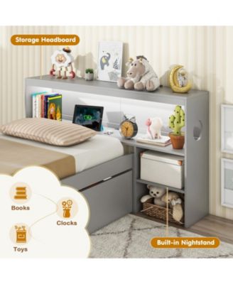 Bed Frame with LED Light and Bookcase Headboard