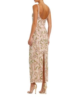 mac duggal pink sleeveless hand beaded floral midi dress Mac Duggal Sleeveless Embellished Midi Dress With 3D Floral Appliqus
