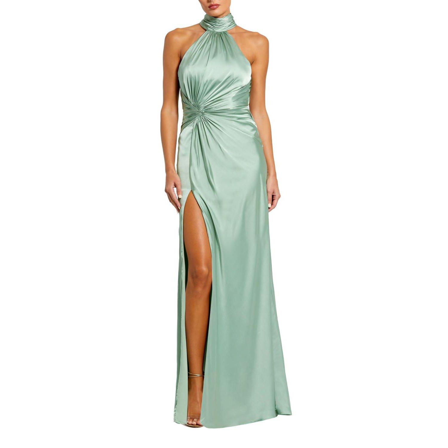 Women's Open Back High Neck Side Ruched Gown