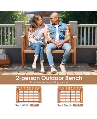 2-Person Outdoor Garden Bench with Comfy Armrests and Backrest Teak Wood
