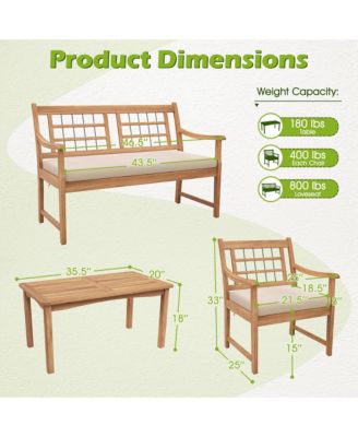 4 PCS Wood Patio Furniture Set with Soft Seat Cushions Solid Acacia Wood Frame