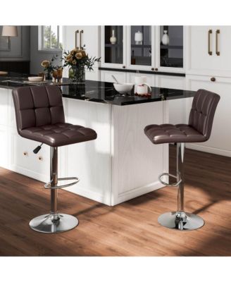 Modern Swivel Bar Stools Set of 2 with Heavy-duty Metal Base & Footrest Back