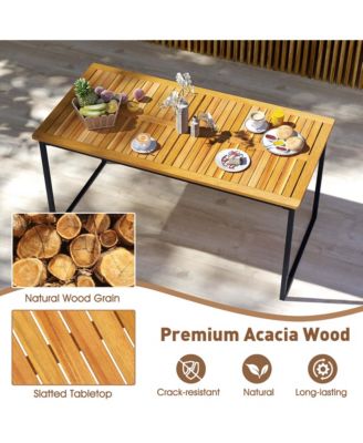 55" Acacia Wood Dining Table for 6 – Rectangular Patio Table with Umbrella Hole