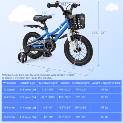 Kids Bike Children Bicycle with Training Wheels for 3-4 Years Old