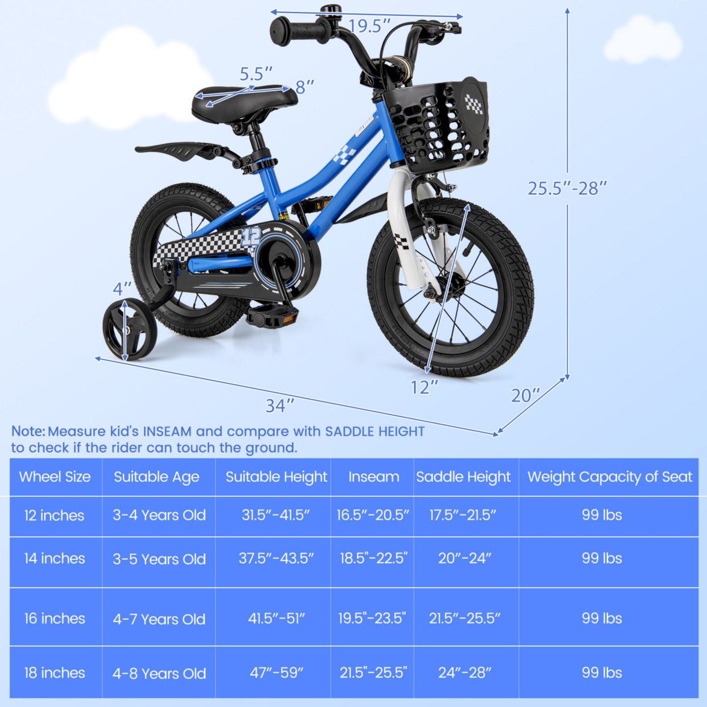 Детская игрушка Slickblue 12 Inch Kids Bike with Training Wheels for Toddlers and Children, цвет: Тёмно-синий — фото 4