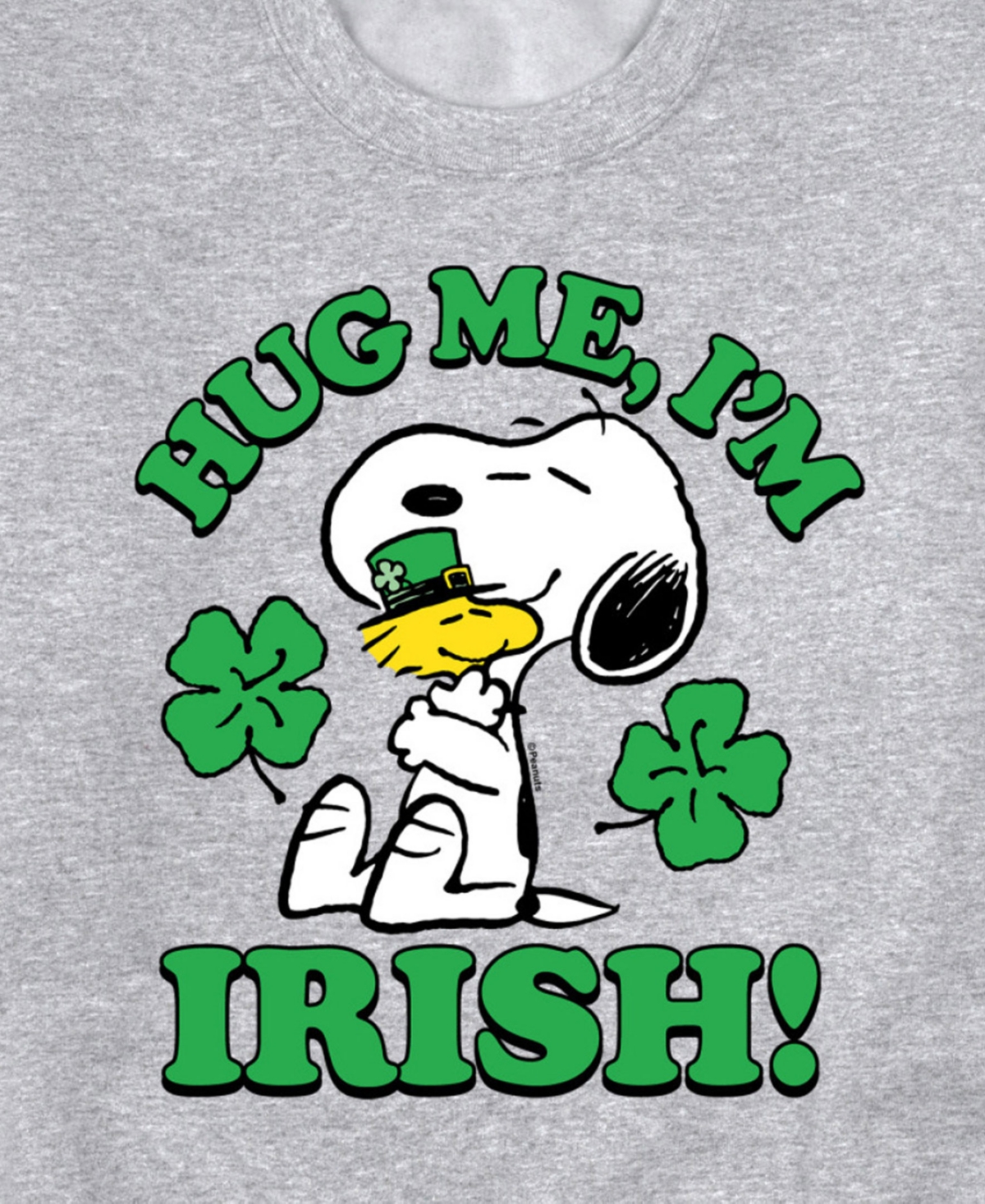 Airwaves Men's Peanuts St Patrick's Day Hug Me I'm Irish Long Sleeve Fleece In Gray