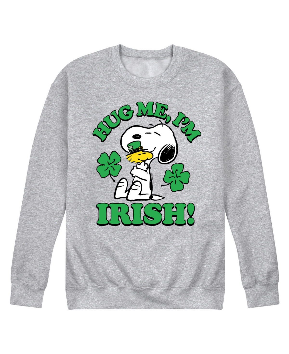 Airwaves Men's Peanuts St Patrick's Day Hug Me I'm Irish Long Sleeve Fleece In Gray