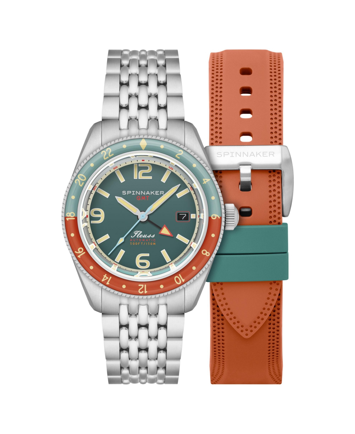 Men's Fleuss Gmt Automatic Solid Stainless Steel Bracelet Watch, 43mm - Green