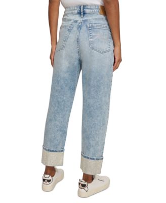 Women's High-Rise Crystal-Cuff Jeans 