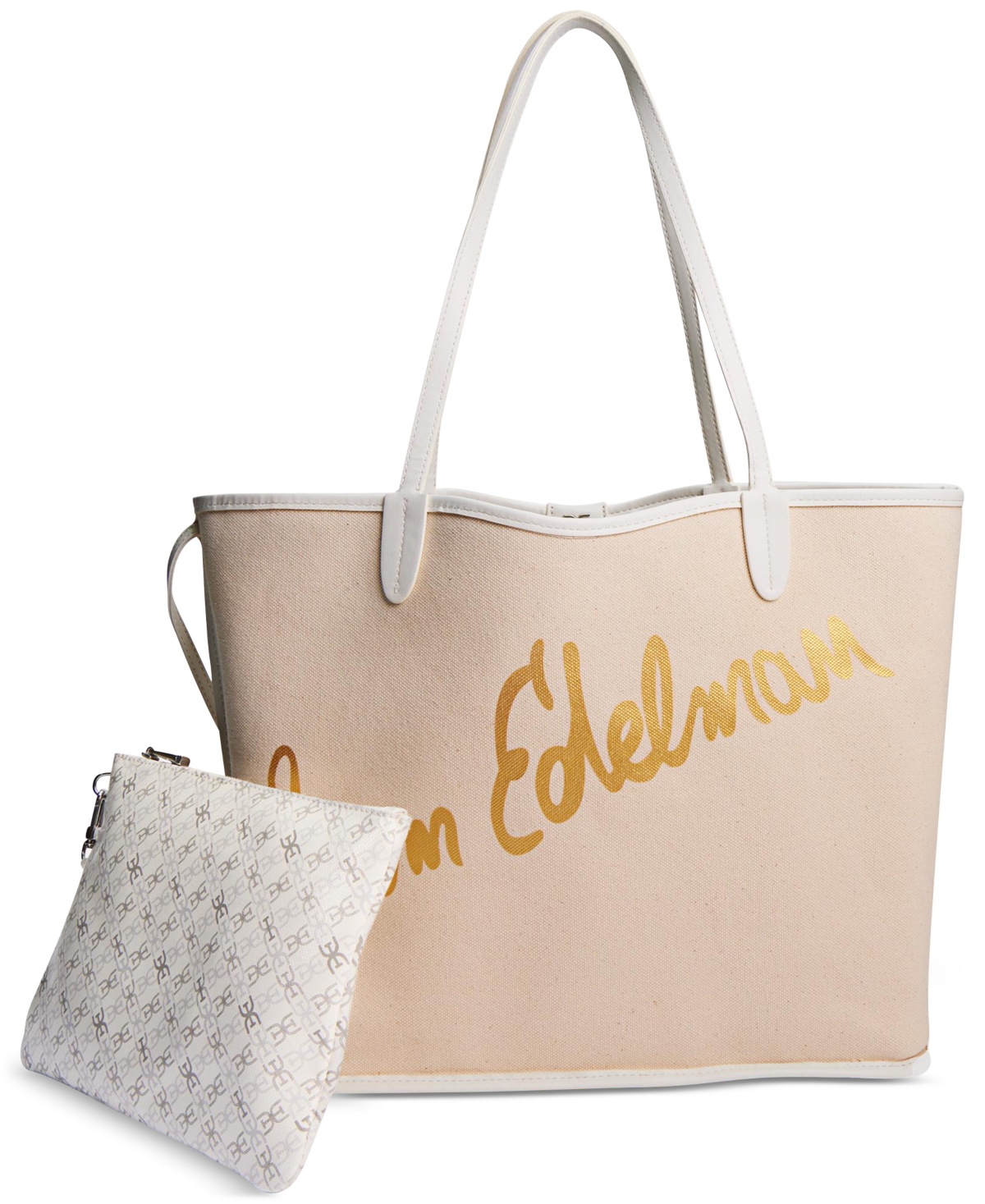 Shop Sam Edelman Harper Large Monogram Black Shopper In Eggshell