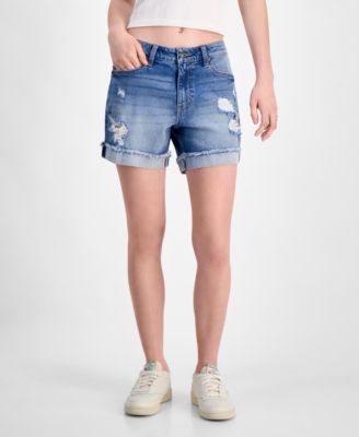 Juniors Mid Rise Frayed Cuff Shorts