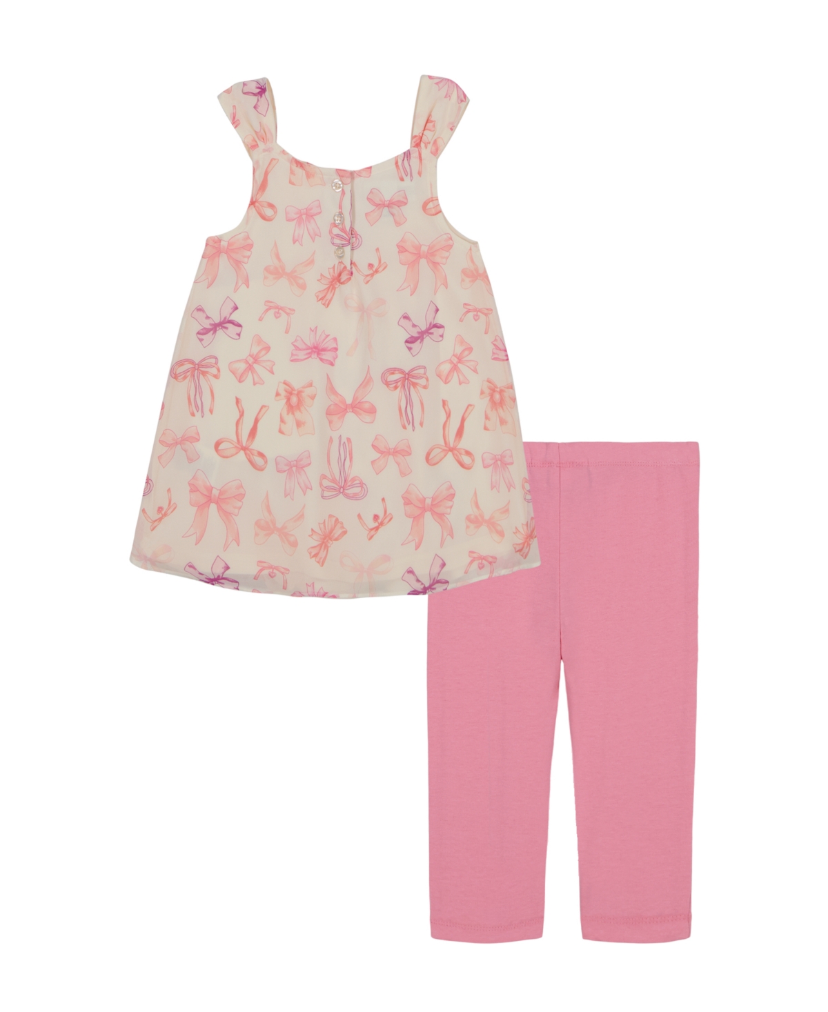 Kids Headquarters Toddler And Little Girls 2-piece Floral Georgette Cascade Front Tunic Top And Capri Legging Set In Rose