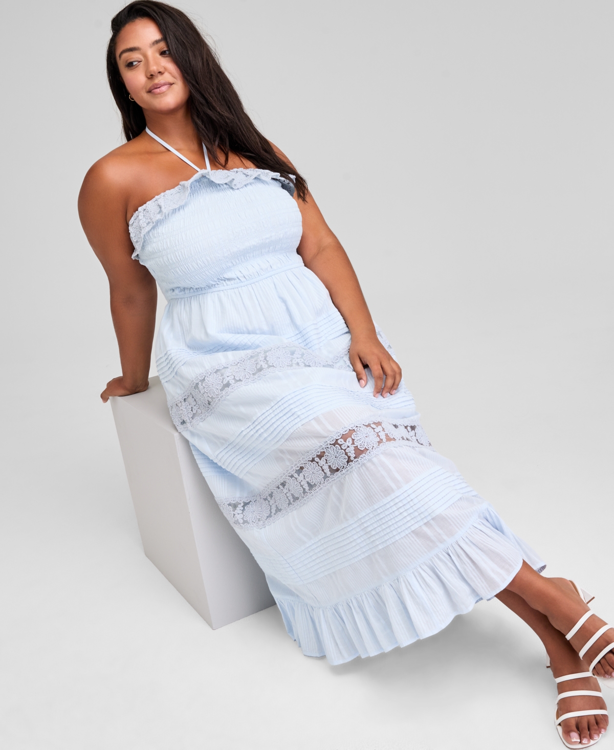 And Now This Trendy Plus Size Cotton Lace Maxi Dress, Exclusively At Macy's In Blue