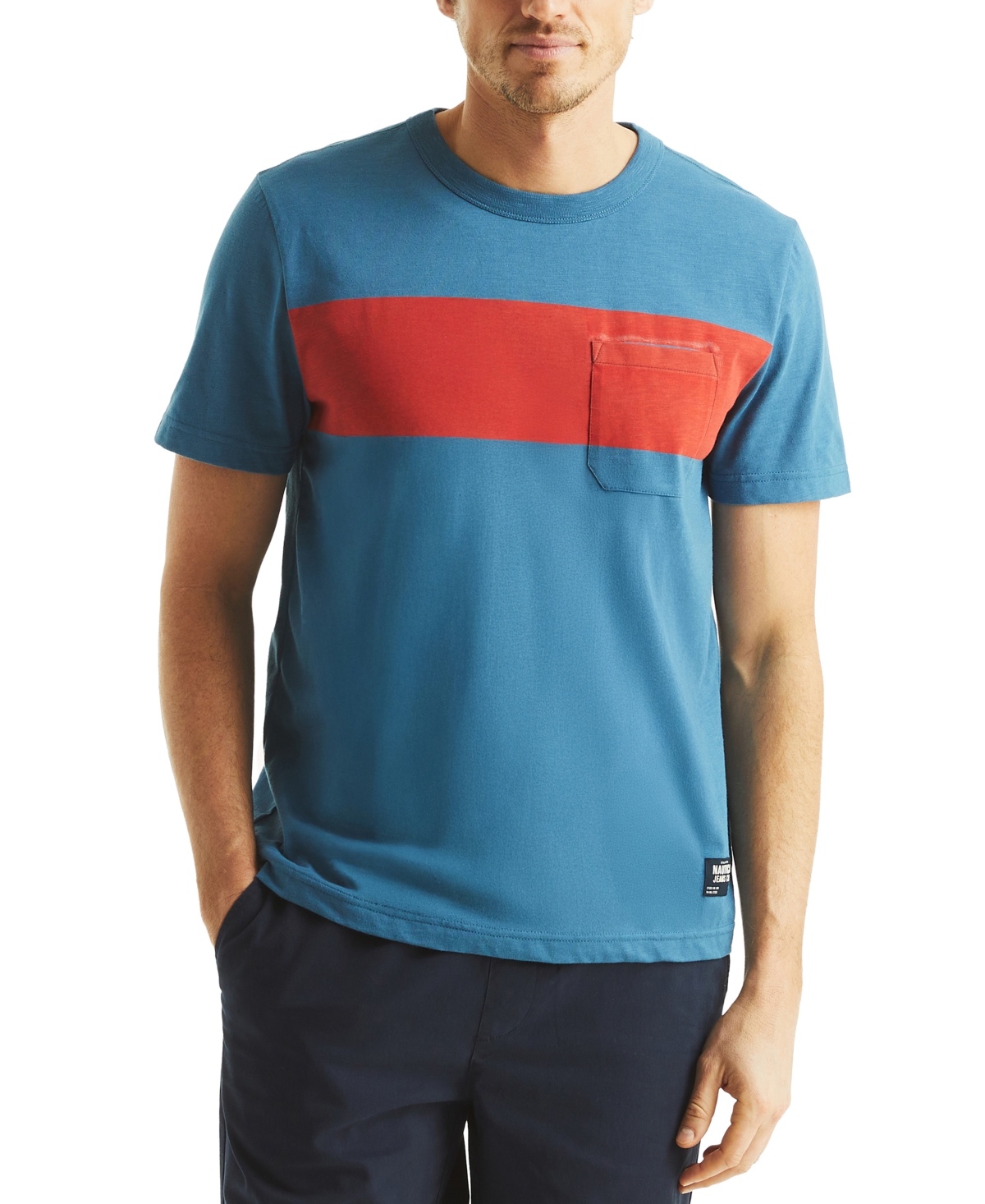 Men's Short Sleeve Chest Stripe Crewneck T-Shirt - Blue Stern