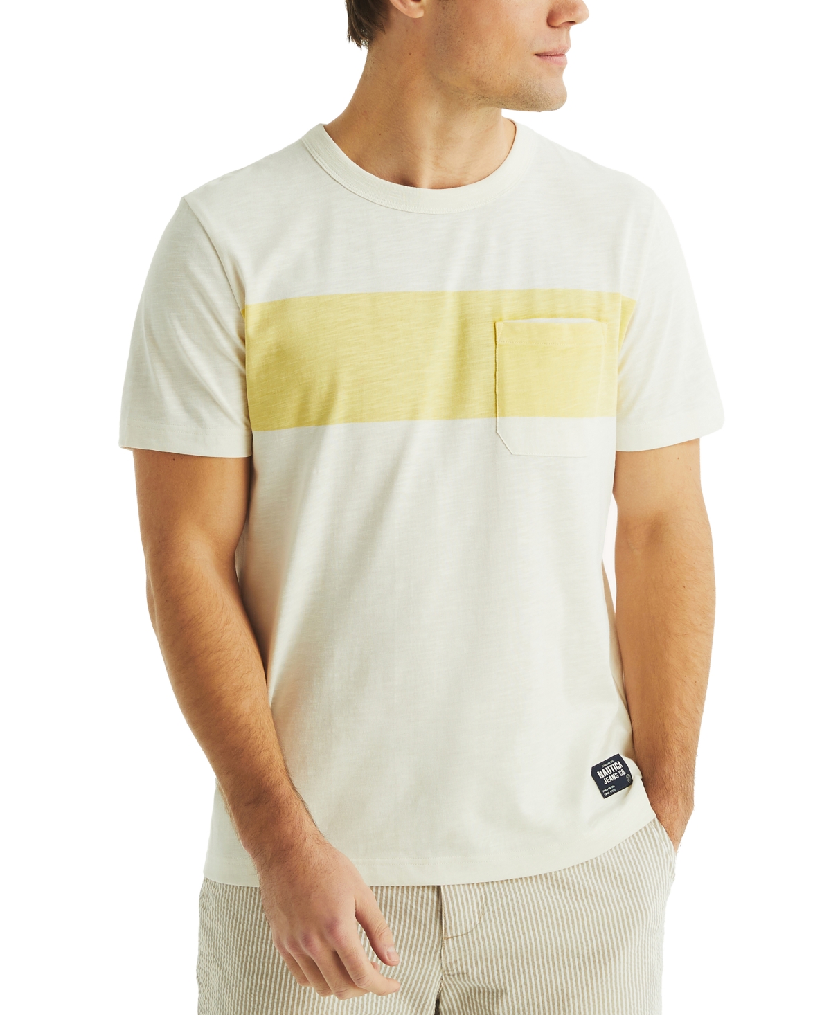 Men's Short Sleeve Chest Stripe Crewneck T-Shirt - Blue Stern