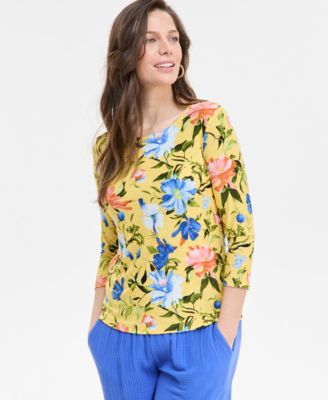 JM Collection - Women's Lisana Floral 3/4-Sleeve Top