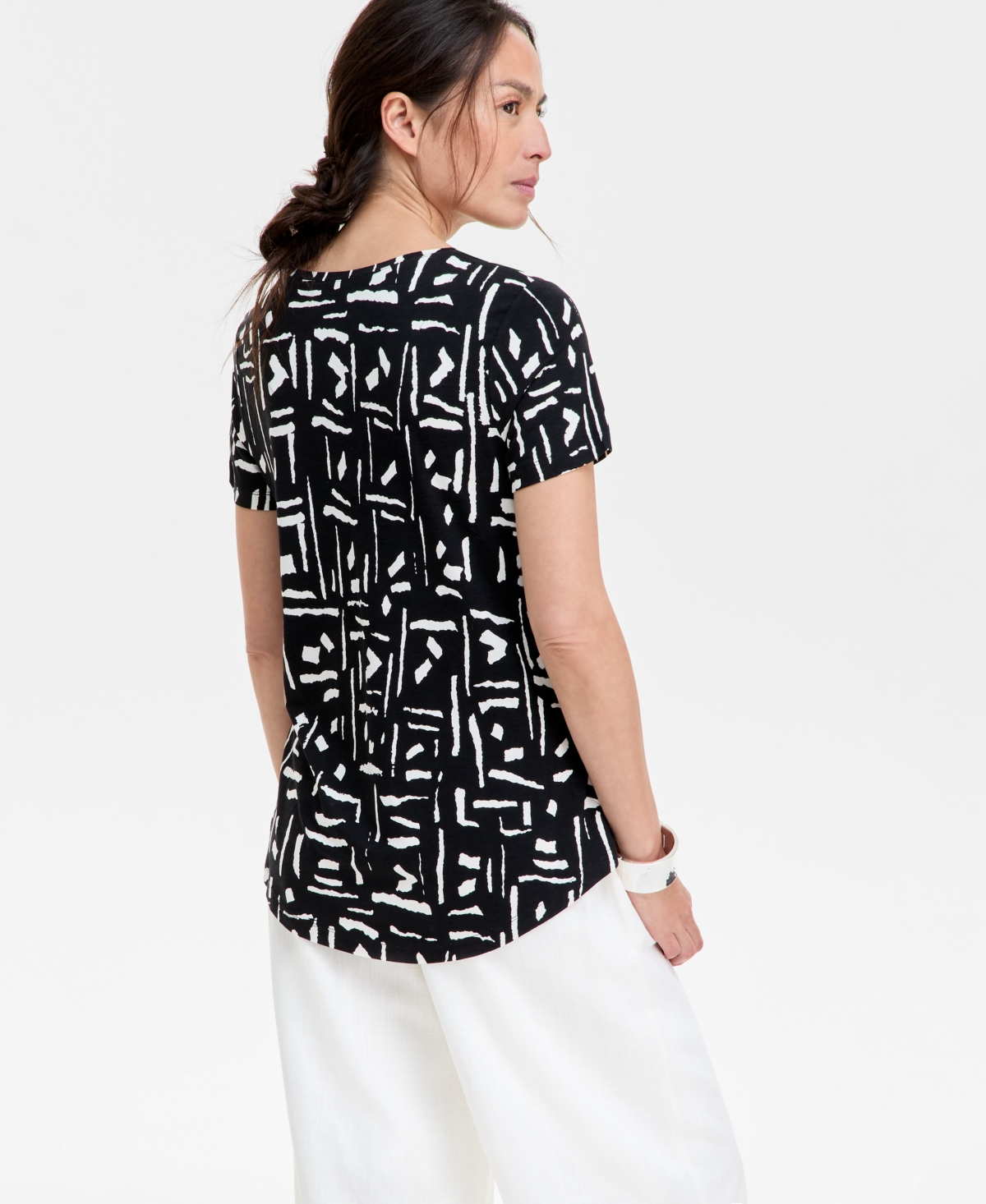 JM COLLECTION WOMEN'S PRINTED SHORT SLEEVE SCOOP-NECK TOP, CREATED FOR MACY'S 