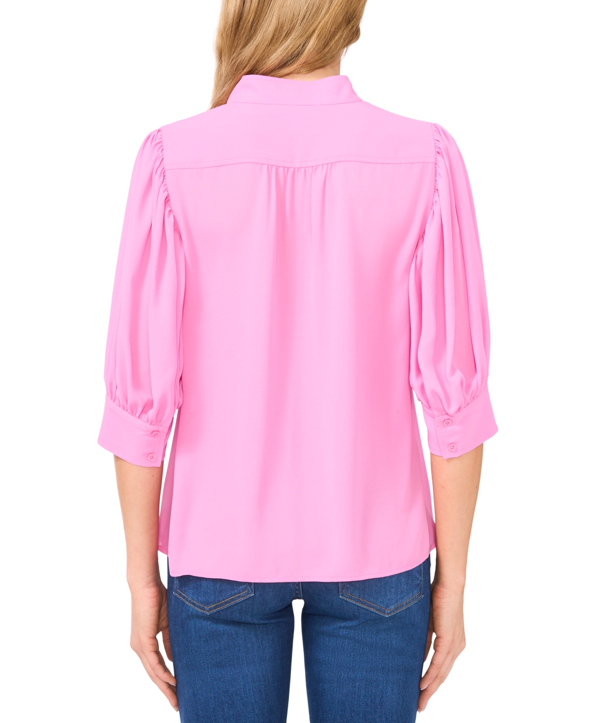 Shop Cece Women's 3/4-sleeve Collared Button Down Blouse In Bright Peony