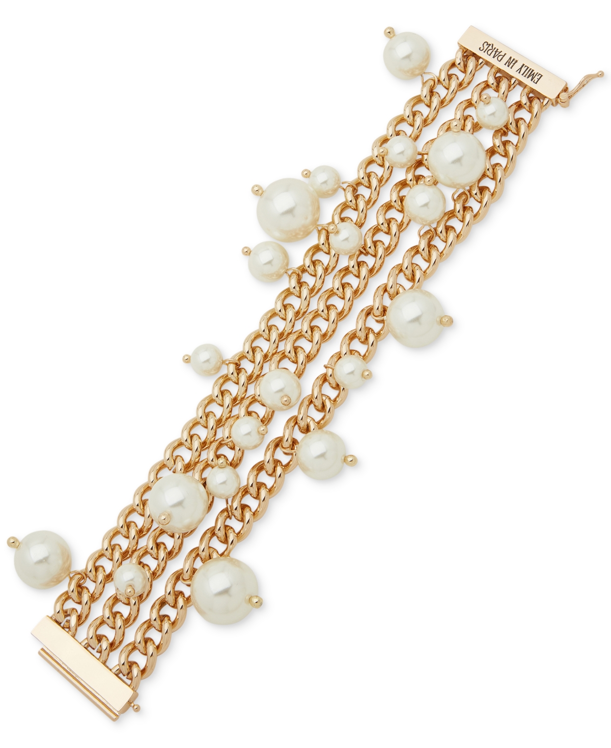 Gold-Tone Imitation Pearl Triple-Row Flex Bracelet - White
