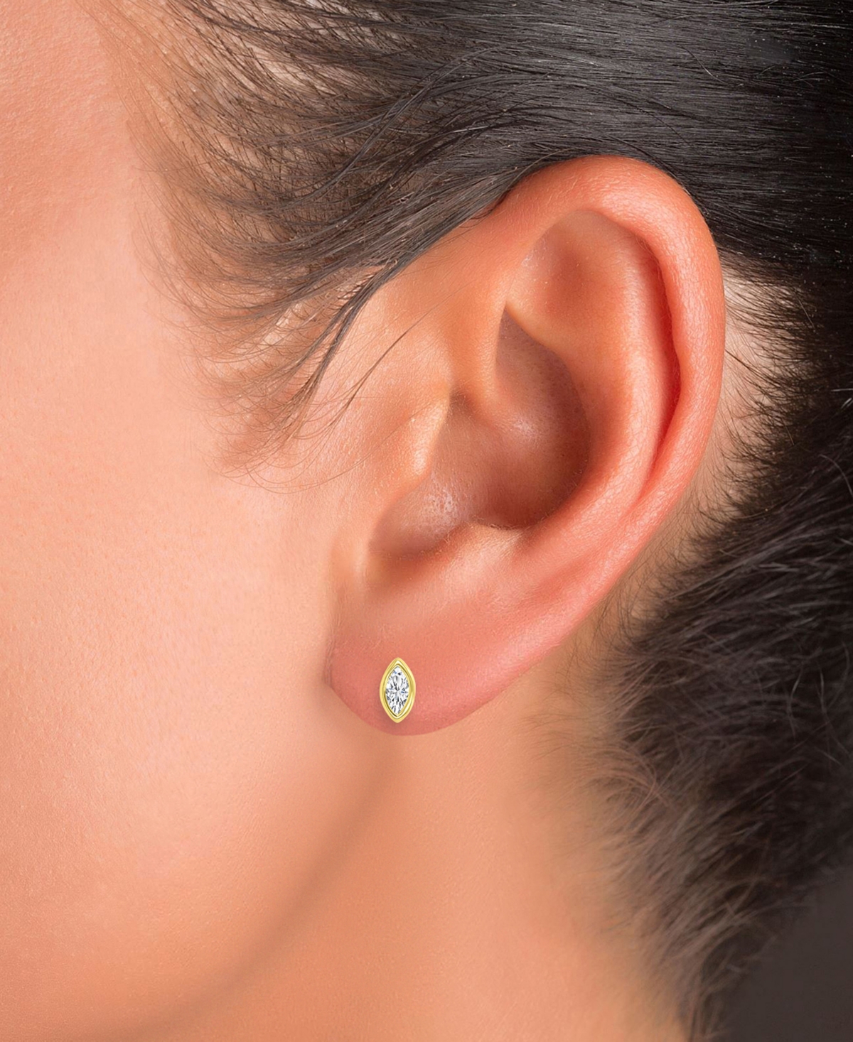 Macy's Cubic Zirconia Marquise Bezel Screw Back Stud Earrings In 14k Gold-plated Sterling Silver In Gold