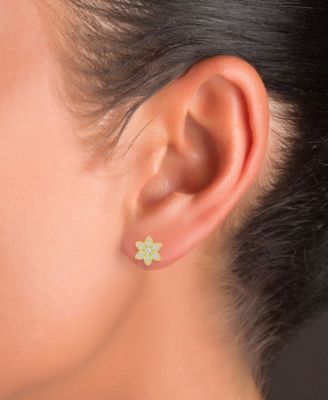 Cubic Zirconia Pav&eacute; Flower Stud Earrings in 14k Gold-Plated Sterling Silver