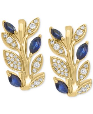 EFFY&reg; Sapphire (7/8 ct. t.w.) & Diamond (1/3 ct. t.w.) Small Hoop Earrings in 14k Gold, 0.75"