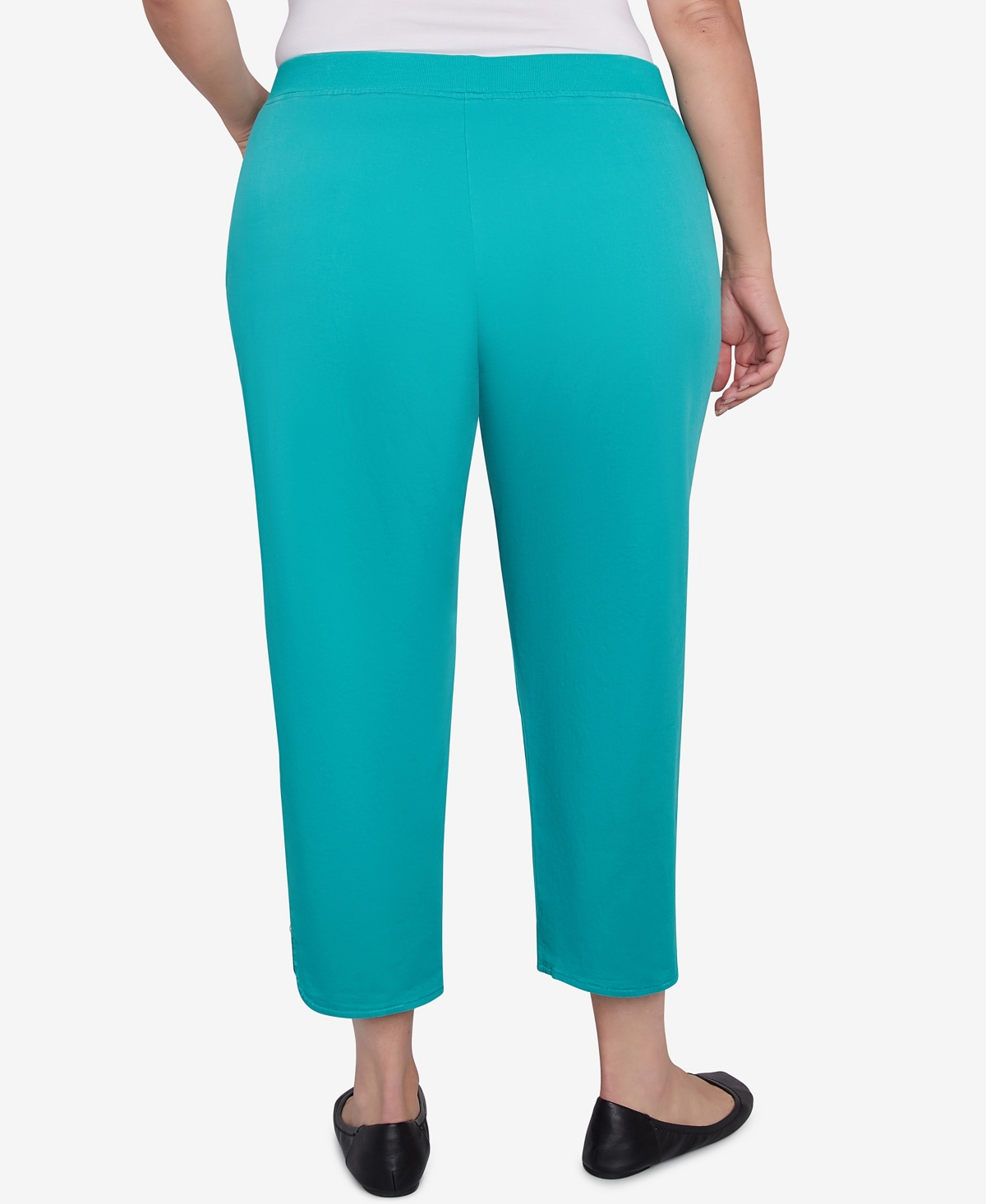 Alfred Dunner Plus Size Parrot Cay Novelty Cuff Tummy Control Capris Pants In Jade