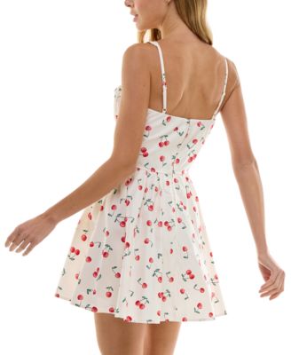 Trixxi Juniors' Cotton Cherry-Print Corset-Style Mini Dress - Macy's