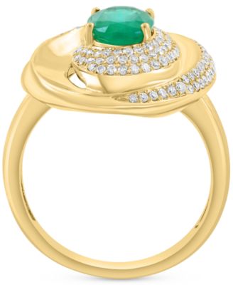Diamond (1/2 ct. t.w.) & Emerald (1-1/6 ct. t.w.) Ring in 14k Gold Over Silver