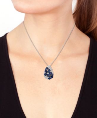 EFFY&reg; Sapphire (1-7/8 ct. t.w.) & Diamond (1/3 ct. t.w.) Flower Pendant Necklace in 14k White Gold , 17" + 1" extender