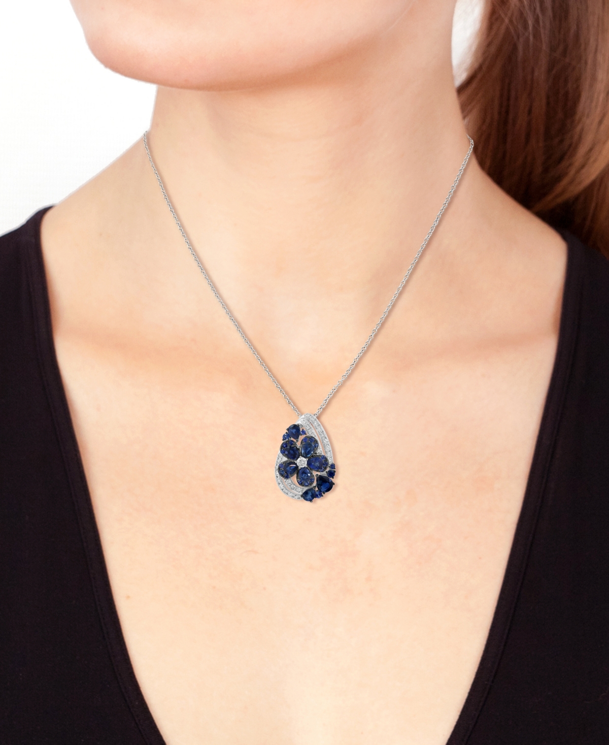 Effy Collection Effy Sapphire (1-7/8 Ct. T.w.) & Diamond (1/3 Ct. T.w.) Flower Pendant Necklace In 14k White Gold , In Sapphire