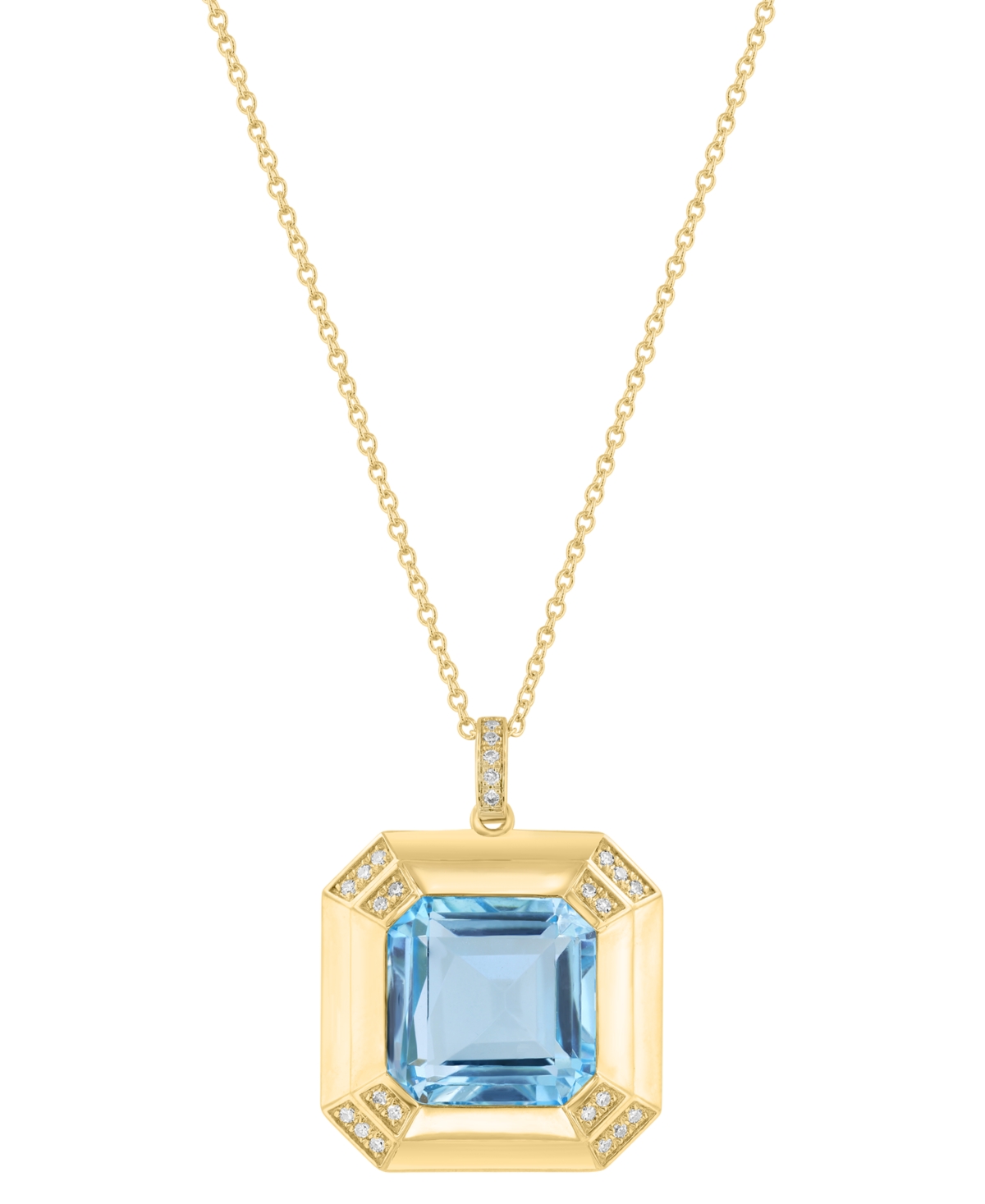 Effy Collection Effy Sky Blue Topaz (12-1/2 Ct. T.w.) & Diamond (1/20 Ct. T.w.) 18" Pendant Necklace In 14k Gold Ove In Blue