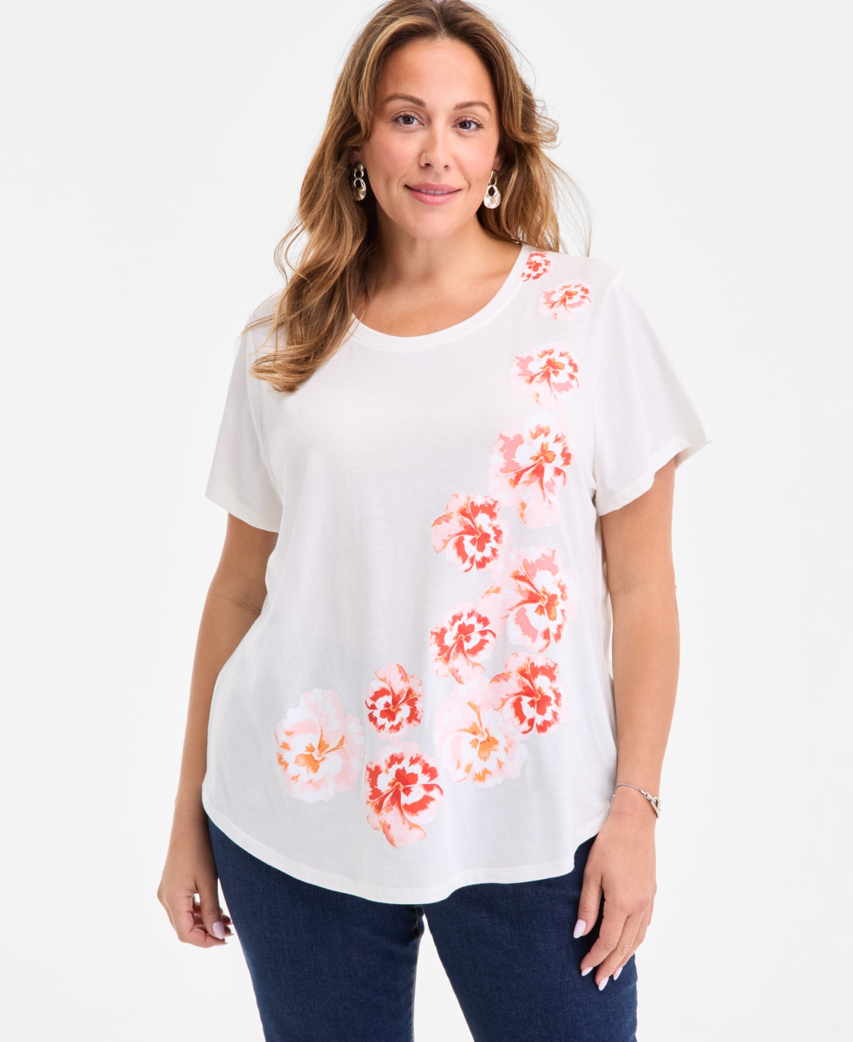 Style & Co Plus Size Printed Crewneck Graphic T-shirt, Exclusively At Macy's