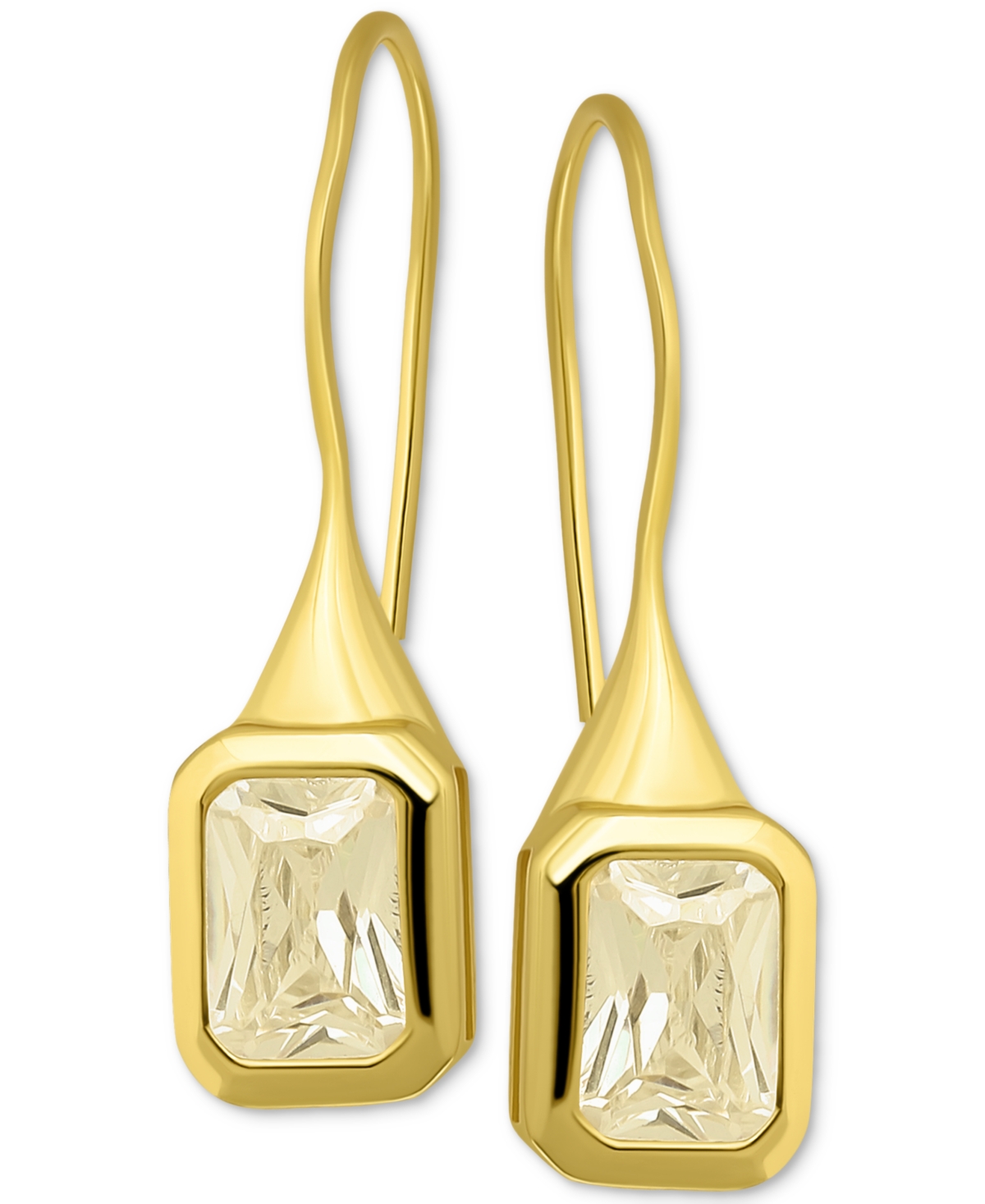 Giani Bernini Cubic Zirconia Square Bezel Fish Hook Drop Earrings, Exclusively At Macy's In Gold