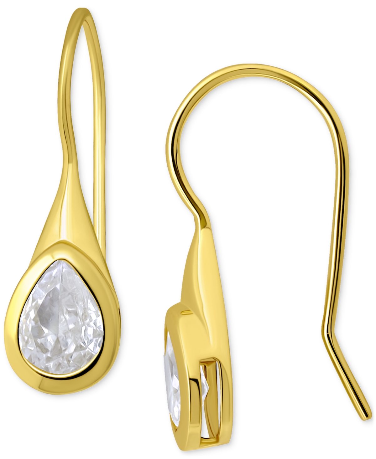 Giani Bernini Cubic Zirconia Pear Bezel Fish Hook Drop Earrings, Exclusively At Macy's In Gold