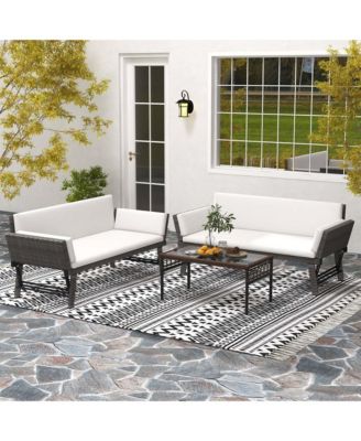 Outdoor Convertible Sofa Daybed with Adjustable Armrests Removable Cushions