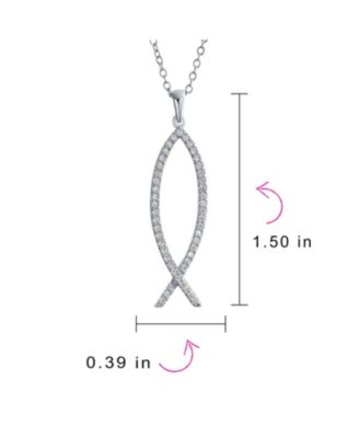 Sterling Silver Jesus Fish Ichthys Pendant Necklace with Pave Cubic Zirconia