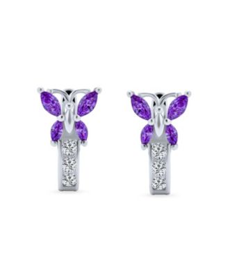 Majesty Butterfly Huggies – Purple & White CZ Hoop Earrings in Sterling Silver