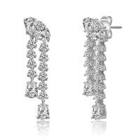 White Gold Plated with Clear Cubic Zirconia Tiered Drop Earrings - White
