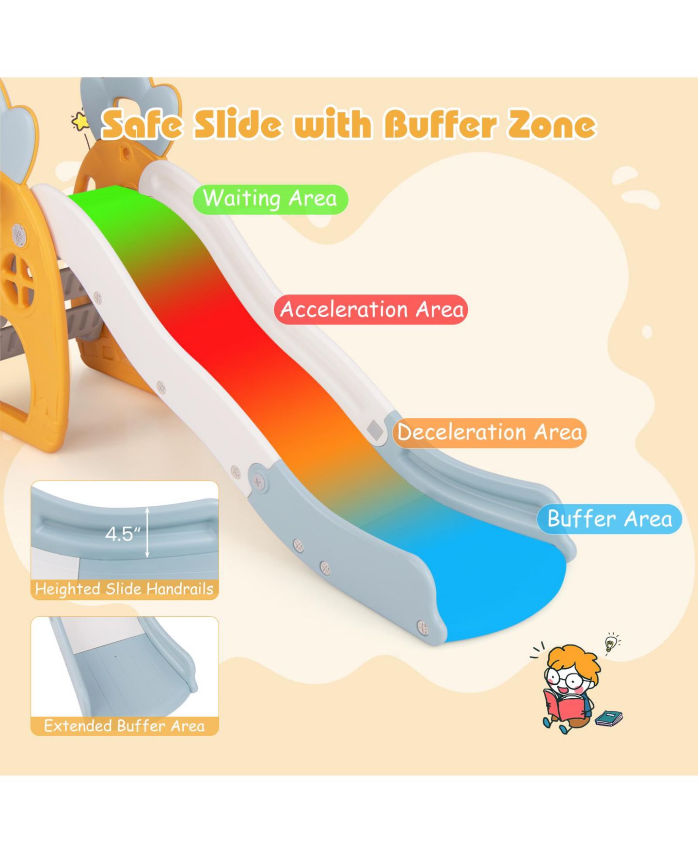 Детская игрушка Slickblue Foldable Slide with Basketball Hoop, Ages 3+, цвет: Разноцветный — фото 6