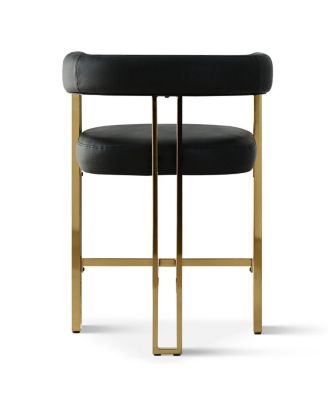 Modern Black Faux Leather Bar Stools Set of 2–Gold Metal Frame, Counter Height Chairs with Backrest-Maison Boucle