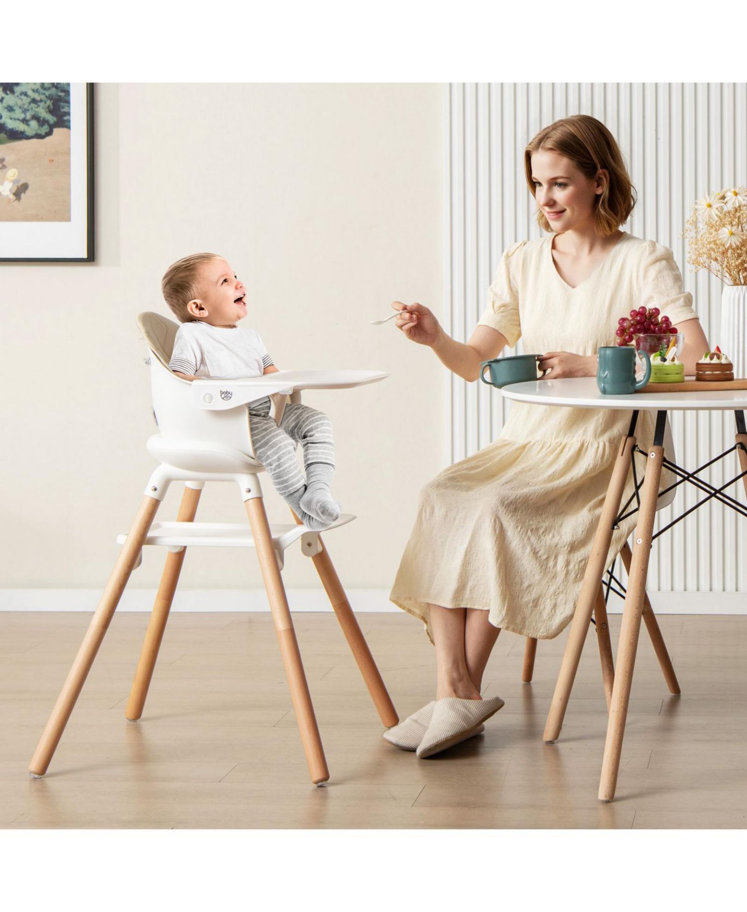 6-in-1 Baby High Chair with Removable Tray, Safety Harness and Convertible Design