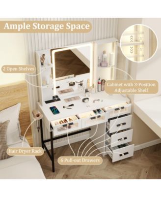 Makeup Vanity Desk with 3-Color Induction LED Lights and 6 Drawers