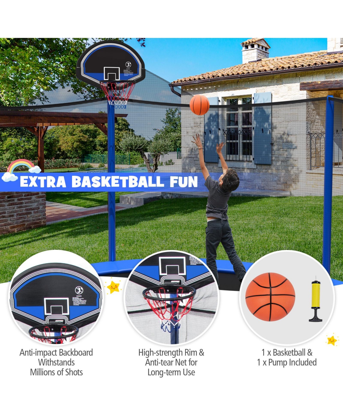 Outdoor Recreational Trampoline with Enclosure Net