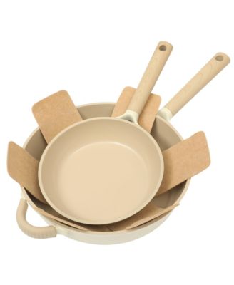 Cast Aluminum 13-Piece Cookware Set – Ceramic Nonstick, Linen White with Wood Handle