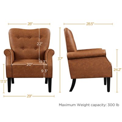 High Back PU Leather Accent Armchair with Wood-tone Metal Legs