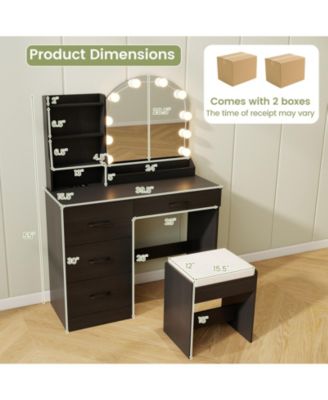 Vanity Set with LED Mirror, Table, and Stool for Bedroom or Makeup Room