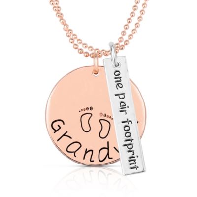 White Gold Plated & 18k Rose Gold Plated Dual Chain Grandma and Bar Pendant Necklace